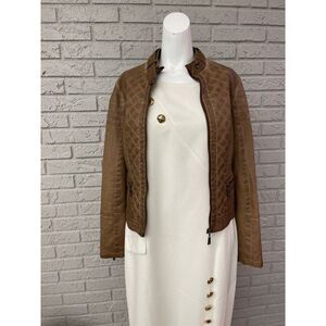 JouJou Women Tan Quilted Faux Leather Full Zip Front Jacket Size S